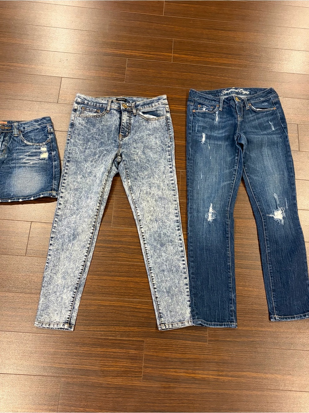 Denim Bundle: (L to R) Denim Skirt, UK2LA Acid Wash Jeans & American Eagle Jeans